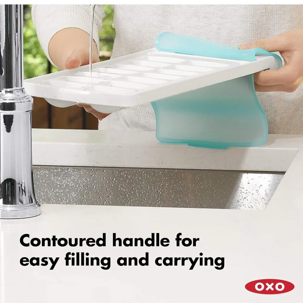 OXO Good Grips Silicone Lid Ice Cube Tray White Blue‎ 14 Cubes Spill Resistant